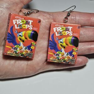 Toucan Sam Froot Loops Cereal Funky Food Dangle Earrings Silver hooks